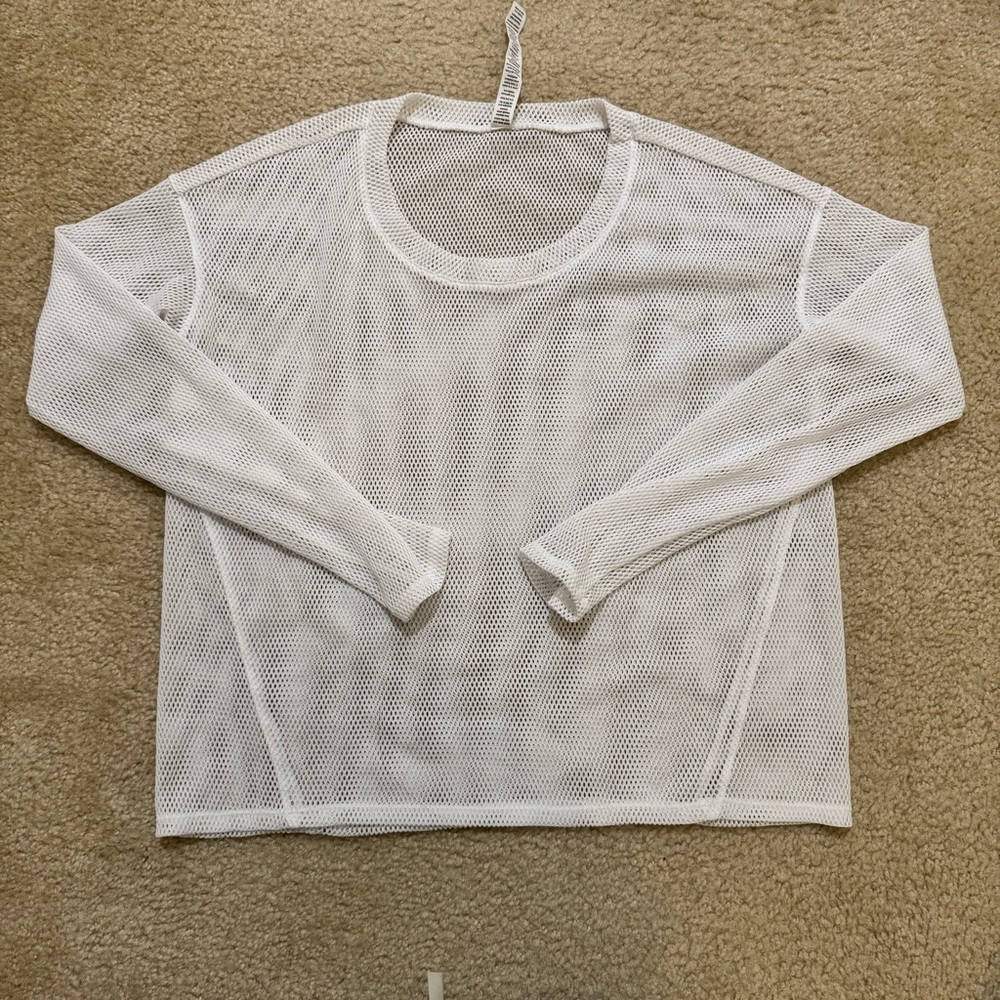 Alo Yoga Women White Long Sleeves Mesh Top